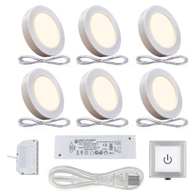Under Cabinet Puck Light with Wired Dimmer 12V 1.8W/pc for Kitchen Cupboard Display Cabinet 6 Pack