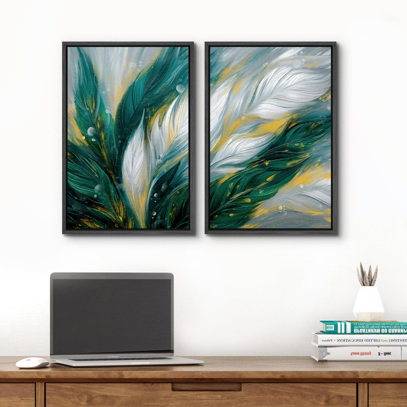 Emerald Green Feather, Noir, noir, noir, noir, H 36 po x l 24 po