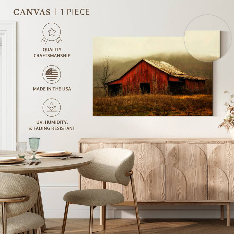 Skylight Barn dans le brouillard, H 32 po x l 48 po