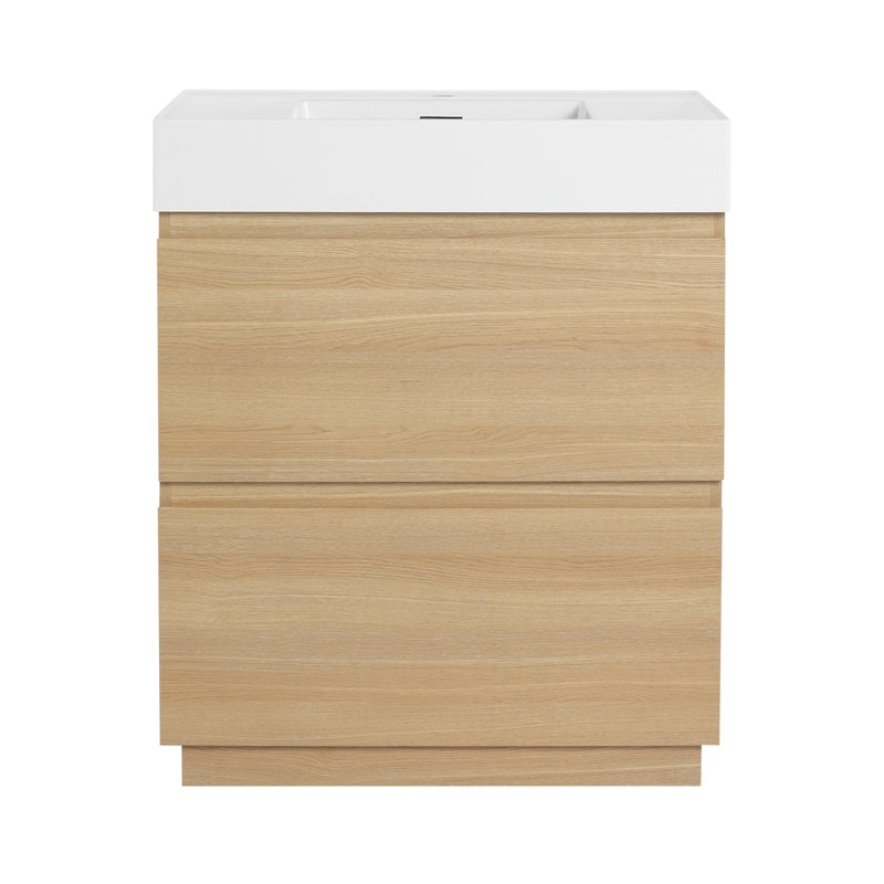 Meuble-lavabo moderne de 30 pouces avec lavabo simple, double tiroir, conception autoportante et fabrication en bois d'ingénierie imperméable