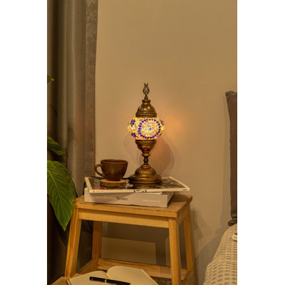 Kafthan Turkish Lamp w/ Plug-in - Mosaic Stained Glass Table Lamp, - Pavla Vintage Moroccan Lamp