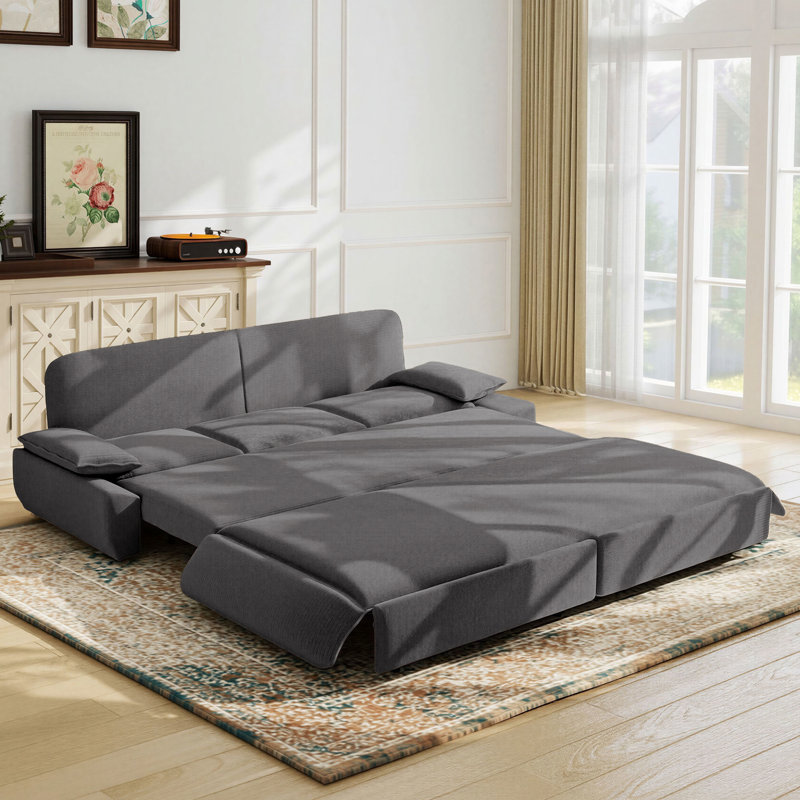 Divan-lit gigogne convertible 3-en-1 94,5 po très grand lit, causeuse multifonctionnelle en velours côtelé gris, 94.5", Gris