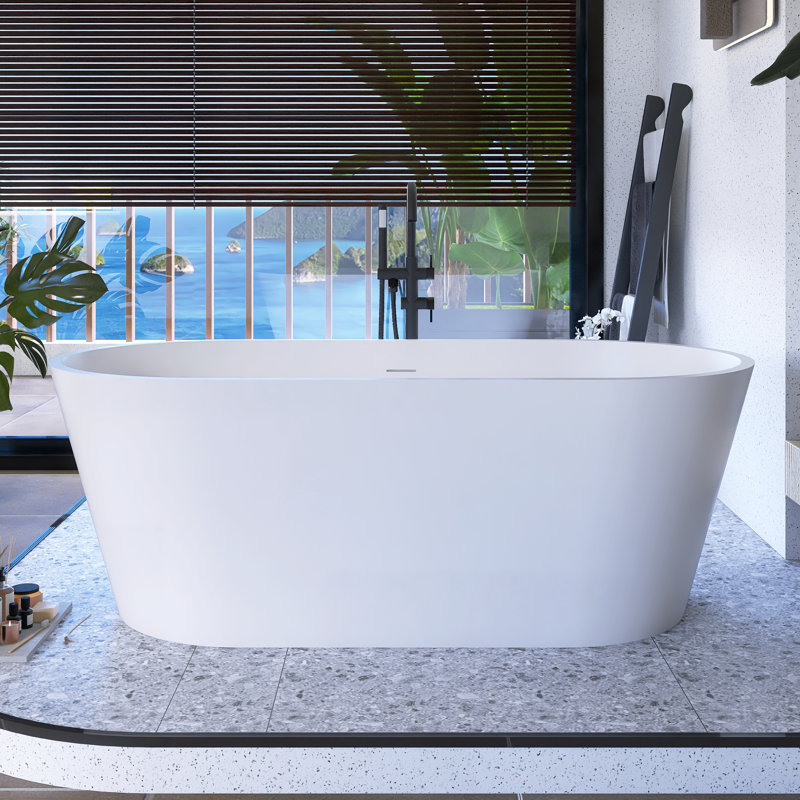 Baignoire de trempage autoportante à surface solide de 63 po en blanc mat