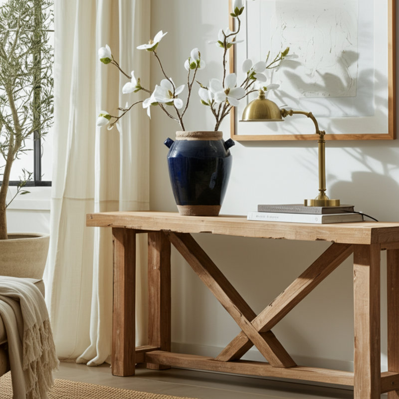 Modern Terracotta Table Vase for Home Decor Accent - Sculptural Tall Flower Vase for Living Room, Shelf, and Entryway Styling