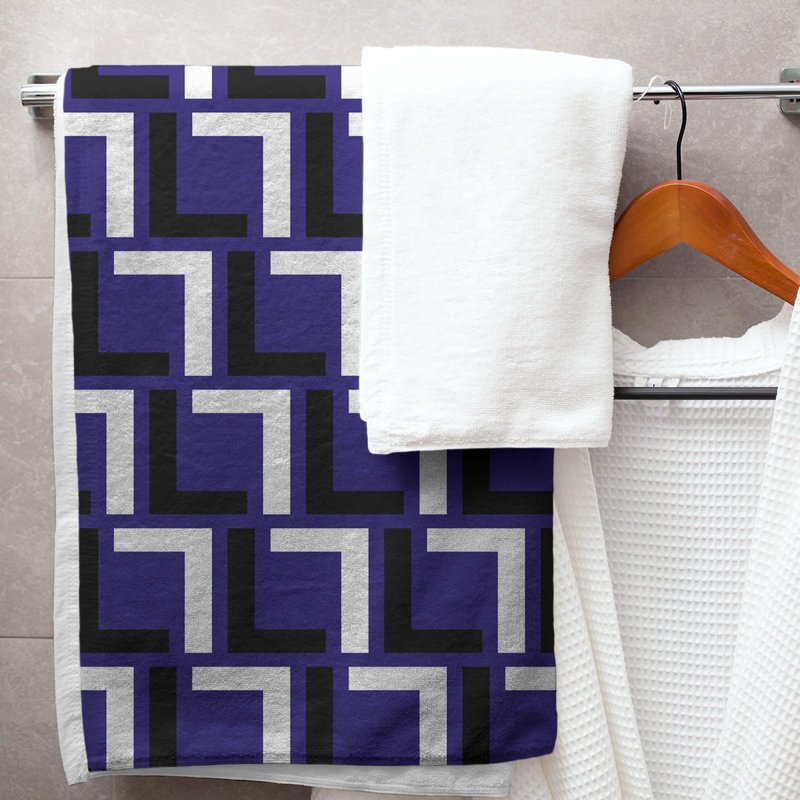 Serviette de bain, Mauve / noir / blanc