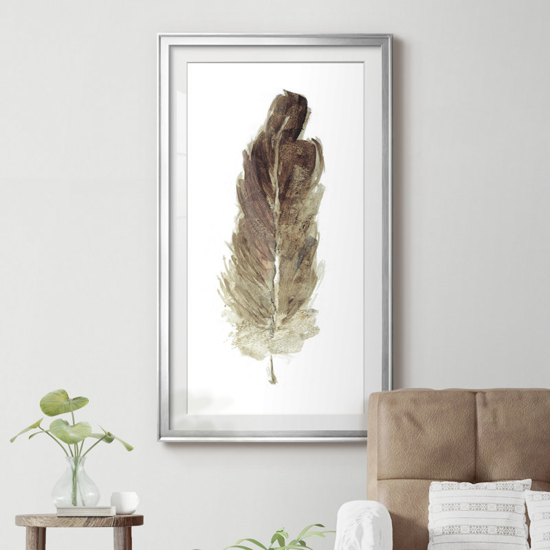 Soft Feather I - cadre photo, impression sur papier, Feuille argentée, H 14,5 po x l 26,5 po x P 1,5 po