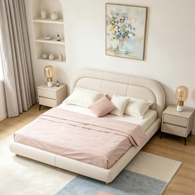 Modern Curved Upholstered Low Profile Platform Bed