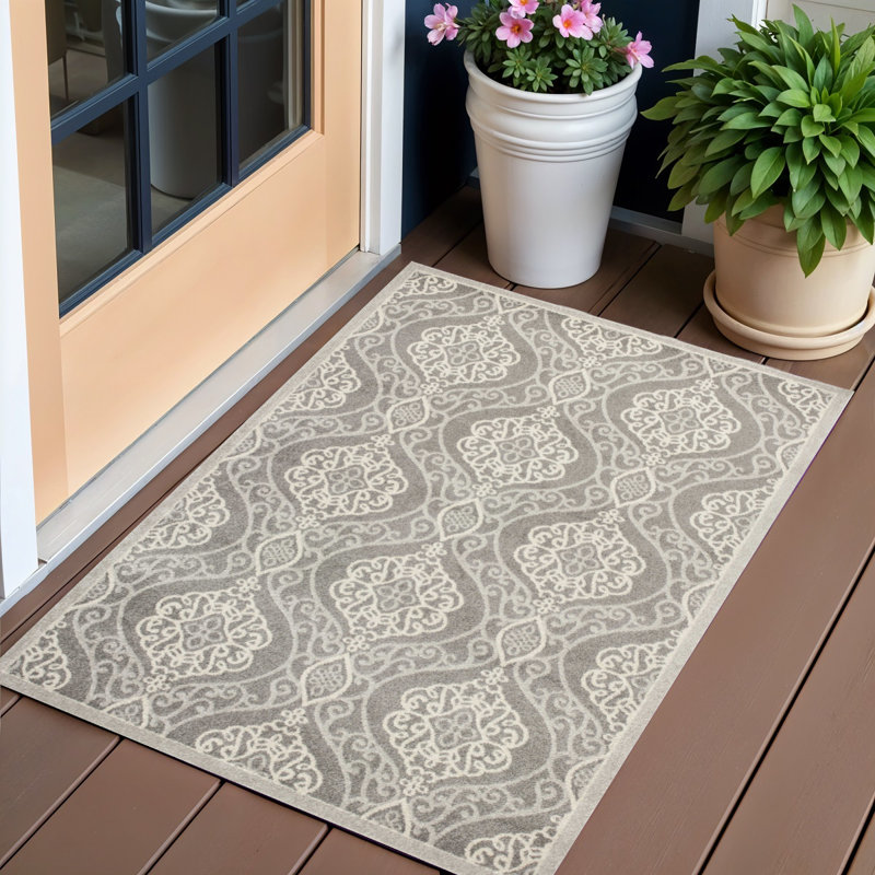 2' X 4' Silver Moroccan Indoor Outdoor Area Rug