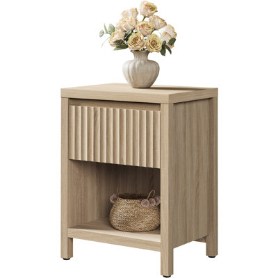 Allete Modern Fluted 1-Drawer Nightstand With Open Shelf Storage