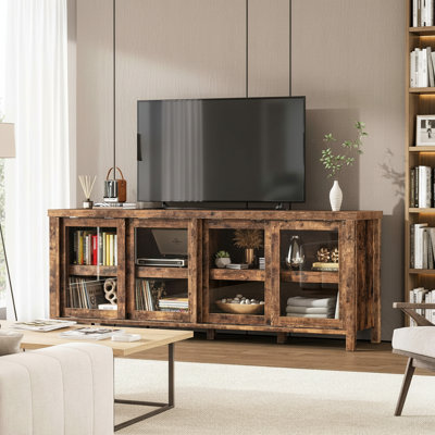 TV Stand, With 4 Sliding Glass Doors & Storage Cabinet by 17 Stories