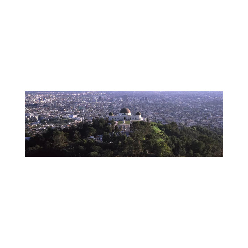 Observatory On A Hill With Cityscape In The Background, Griffith PArk Observatory - Wrapped Canvas Panoramic Print