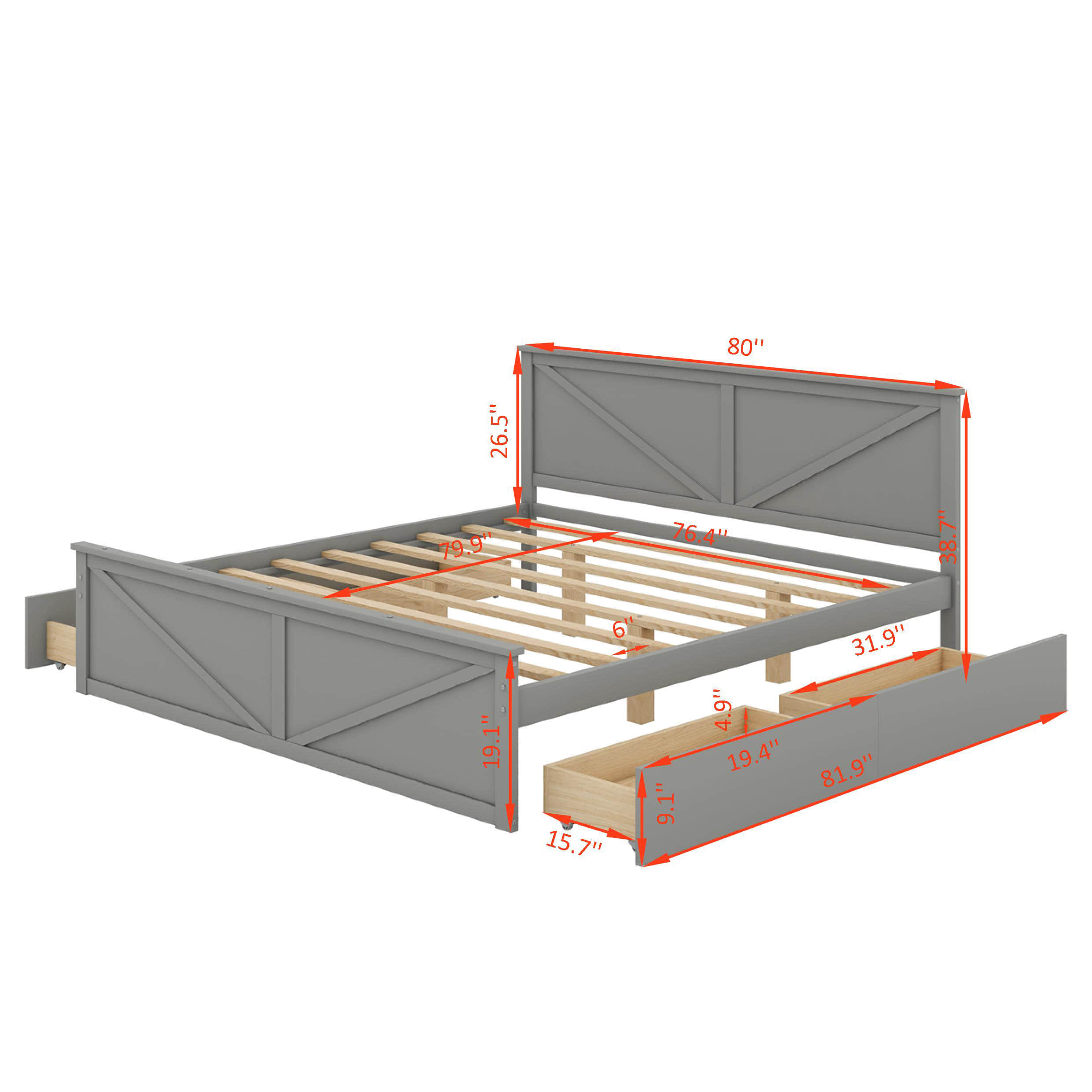 Ivy Bronx King Size Wooden Platform Bed With Four Storage Drawers And