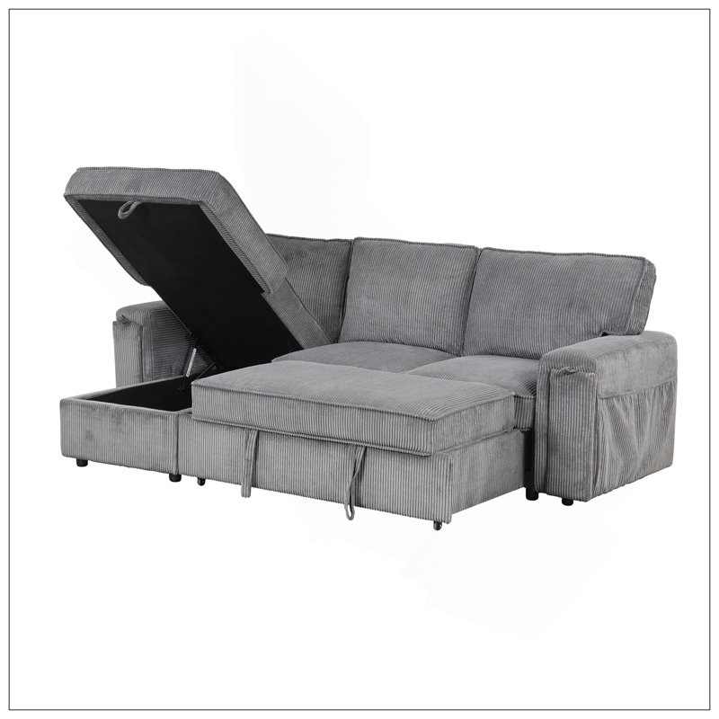 Canapé-lit modulaire Upholstery avec sacs de rangement et 2 porte-gobelets sur les accoudoirs, Gris