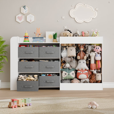 61.2"W  Toy Organizer ,Stuffed Animal Storage with 6 Removable Bins, 3-Tier Kids Bookshelf for ,Playroom, Kids Room,Nursery(White)