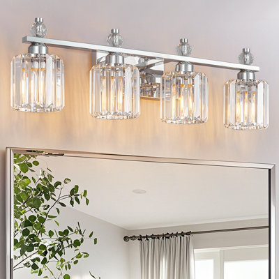 Kyneisha Bathroom Vanity Lamp Modern Crystal Vanity Lamp With Cylindrical Shade Bathroom Light Fixture Mirrored Crystal Bathroom Vanity Lighting Fixture