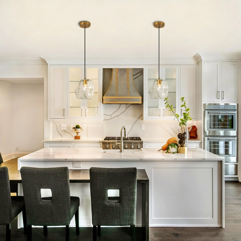 1 - Light Kitchen Island Pendant Light Hand-Blown Glass Shade