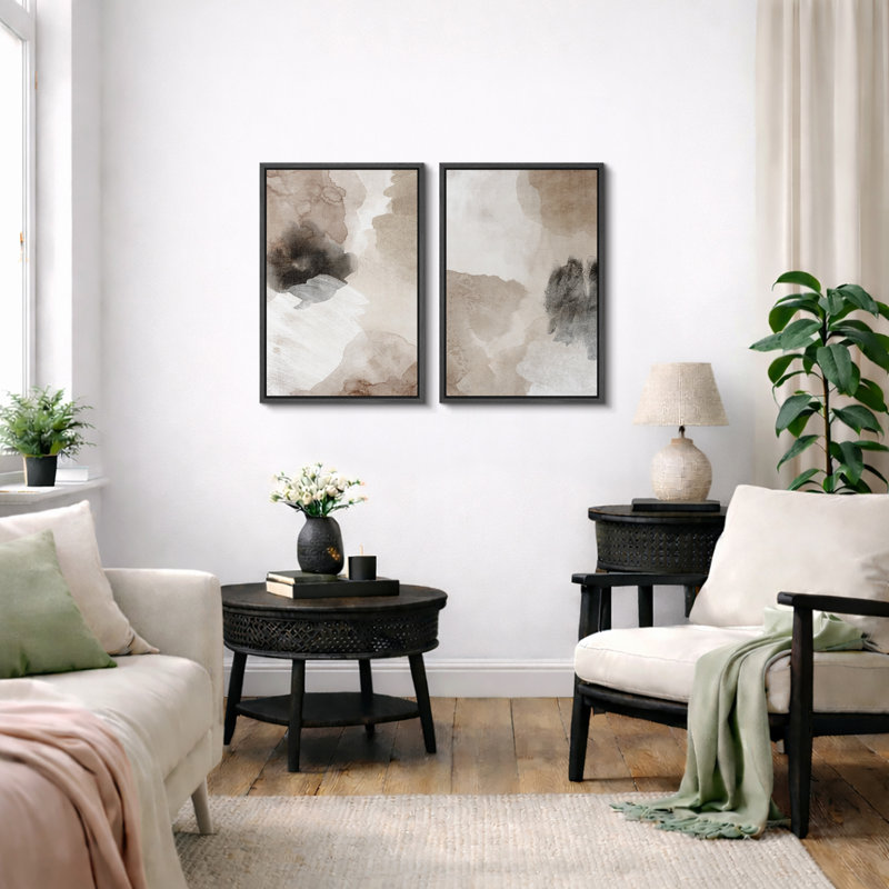 «Grunge Abstract Paint Stroke Effect», œuvres d'art abstraites brun clair, images murales minimalistes modernes neutres, impression sur toile encadrée 2 pièces, 16 x 24 x 2, 24 x 36 x 2