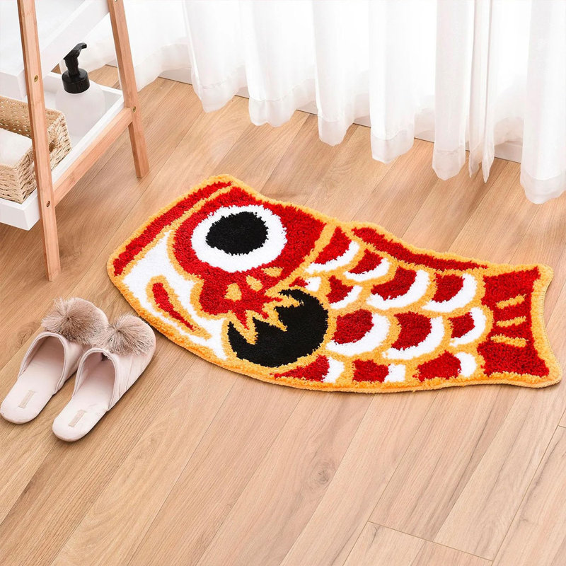 Mignons tapis de bain, tapis de salle de bain absorbant en forme de koi japonais, tapis de bain antidérapant pour salle de bain, douche, pièce, 17,7 po x 33,5 po
