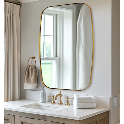 Modern Oblong Bathroom Mirror Long Oval Mirror with Stainless Steel Frame