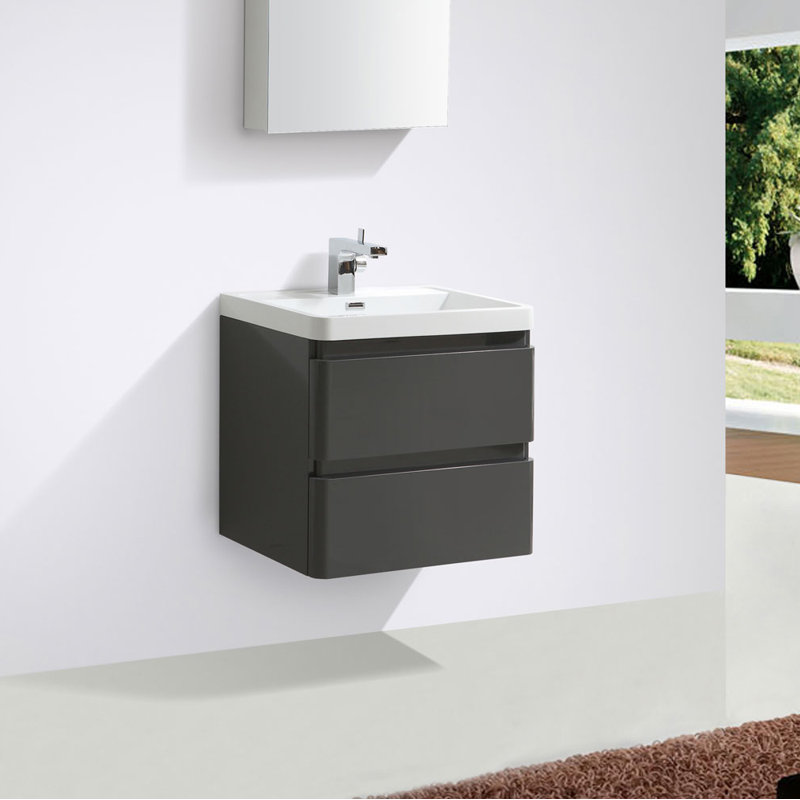 Bridge 600 mm Single Vanity, Gloss Grey
