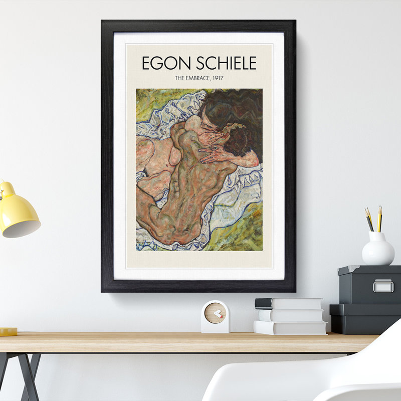 The Embrace by Egon Schiele - Picture Frame Painting, Black Framed, 36cm H x 27cm W x 2cm D