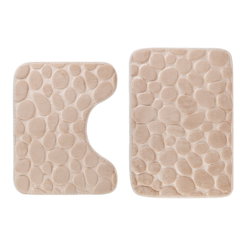 Ensemble de 2 tapis de bain en mousse viscoélastique, tapis de bain antidérapant et tapis de toilette en U, très doux et absorbant l'eau, beige