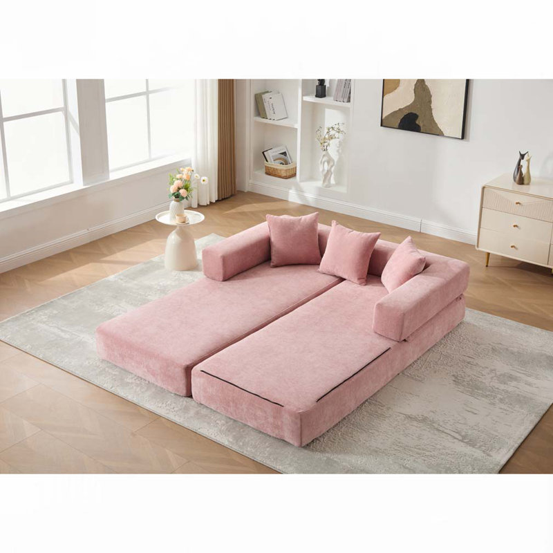 Canapé-lit pliant avec coussins Chenille, Rose