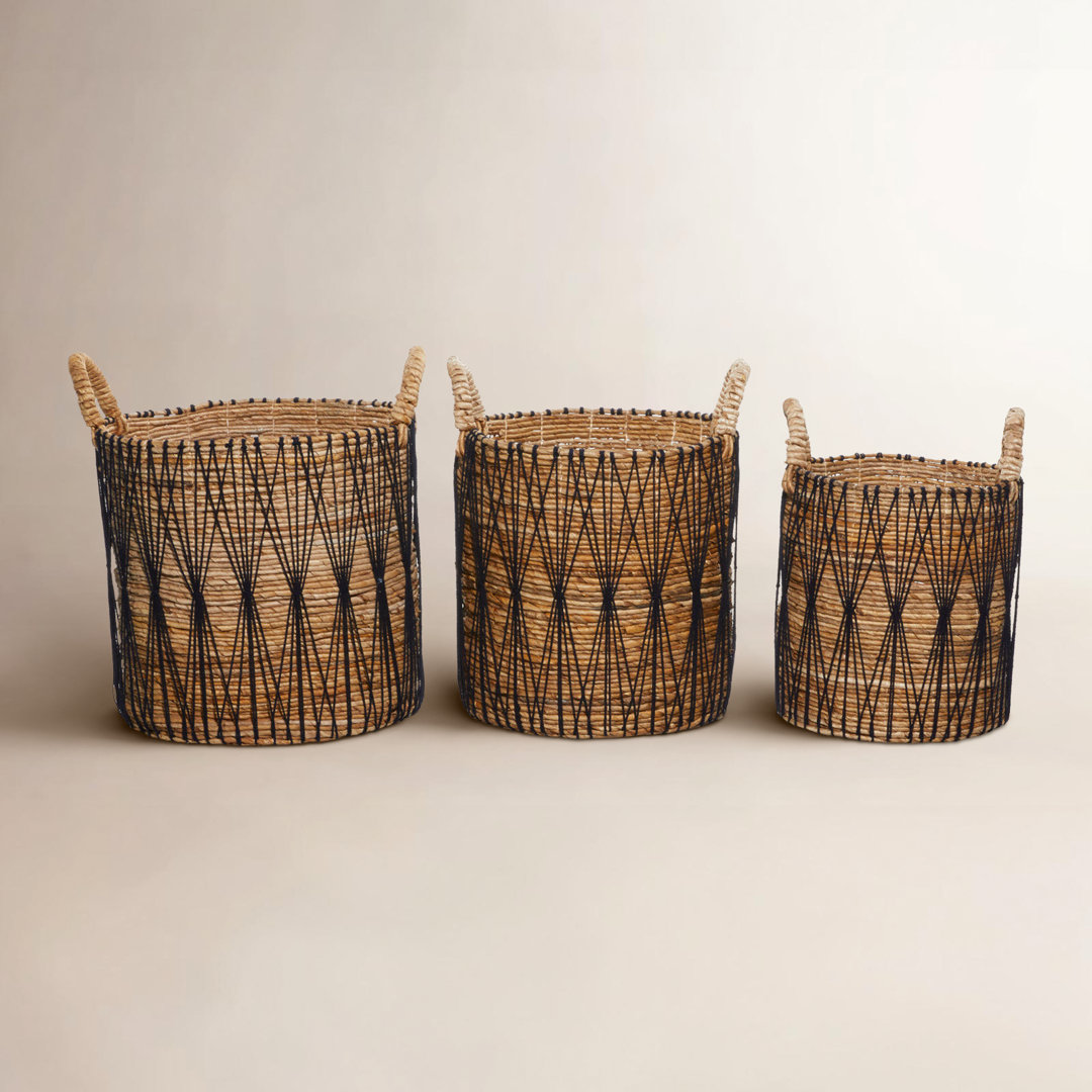 Banana Leaf Handmade String Detail Decorative and Functional Storage Basket with Handles Joss & Main