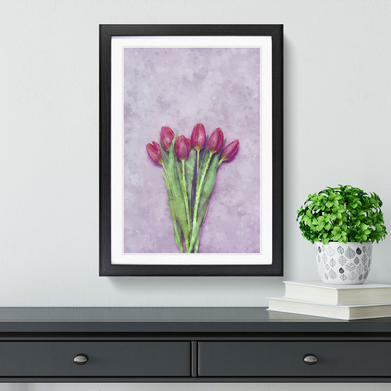 A Bunch of Pink Tulips - Picture Frame Painting Print, 63cm H x 45cm W x 2cm D, Black Framed