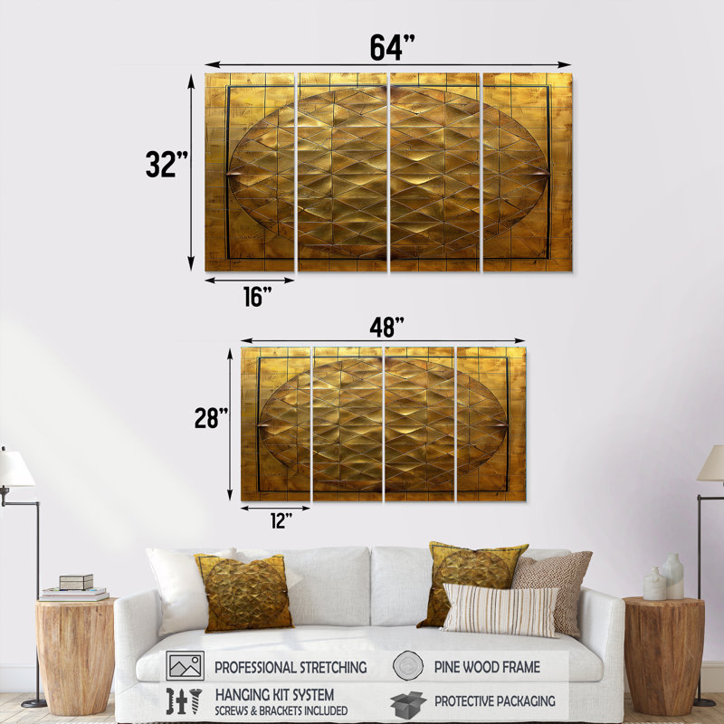 «Unity Flower Of Life Gold» - art mural géométrique 4 pièces, H 28 po x l 48 po
