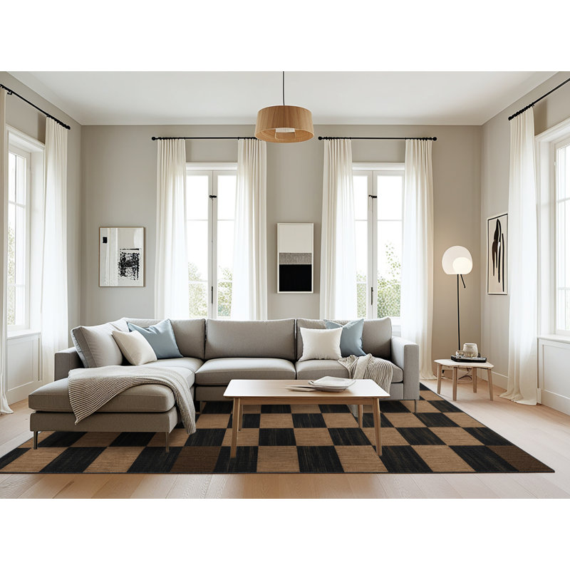 Tapis botanique brun lavable à la machine, Rectangle 8 pi x 12 pi