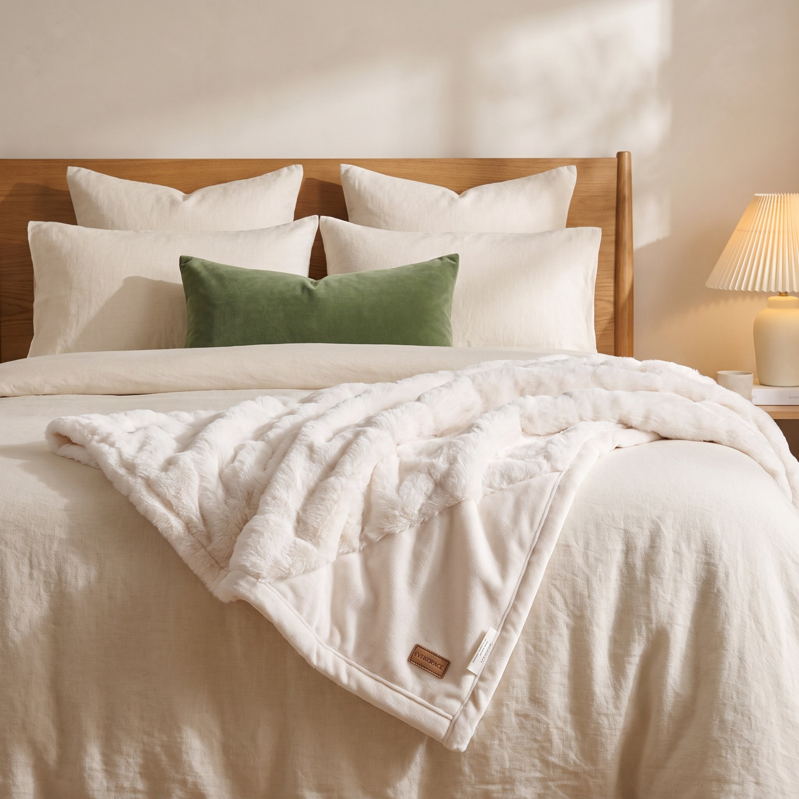 Faux Fur Weighted Throw Blanket, Ivory White, 80" L x 60" W