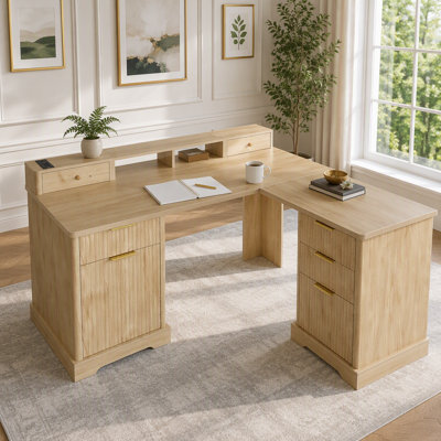 Bureau en L 59 po cannelé avec station de charge et armoire de rangement 59 po Modern