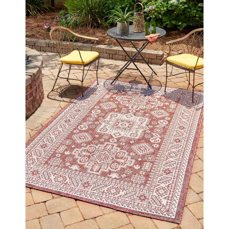 Archange Southwestern Machine Woven Polypropylene Indoor / Outdoor Area Rug in Rust Red, Rectangle 7'10" x 11'