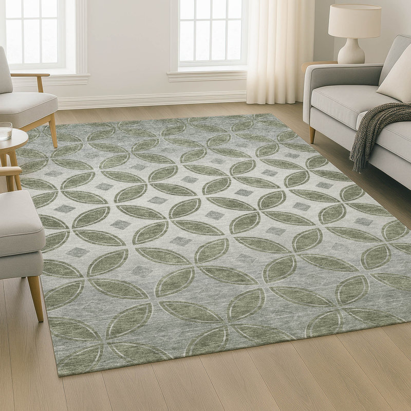 Premium Machine Washable Mayfield AMF2423 Geometric Rug, Basil, 9' x 12'