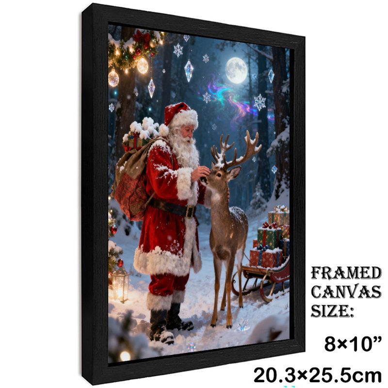Père Noël rétro noir encadré avec art mural de style rétro, H 11 po x l 9 po