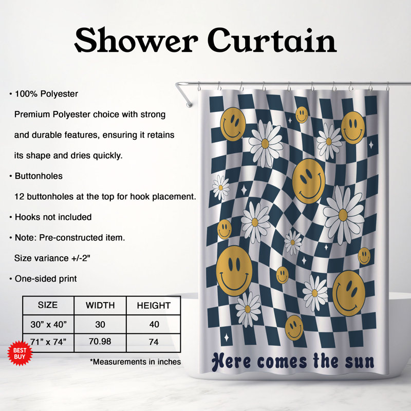 Tiyler Checkered Shower Curtain, 74" H x 71" W