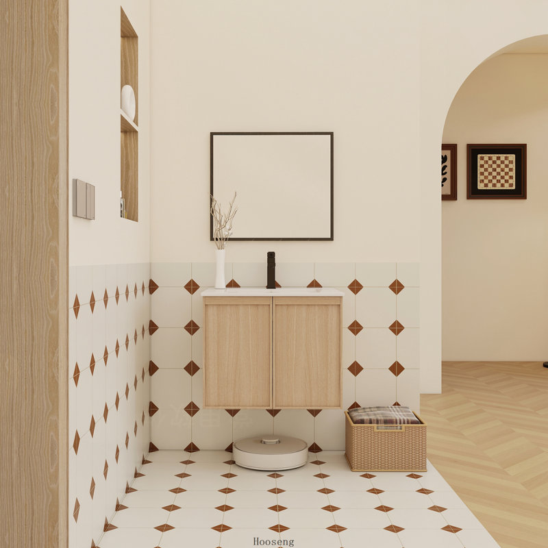 Meuble-lavabo flottant 24 po en chêne clair moderne avec lavabo, lavabo en céramique