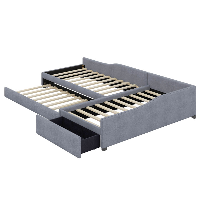 Lit de jour double tapissier avec couchette et tiroir Hennings, Gris