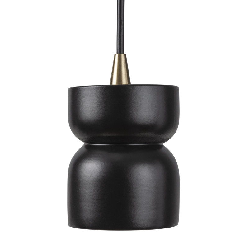 Leni Ceramic Hourglass Single Pendant, Carbon Matte Black, Antique Brass