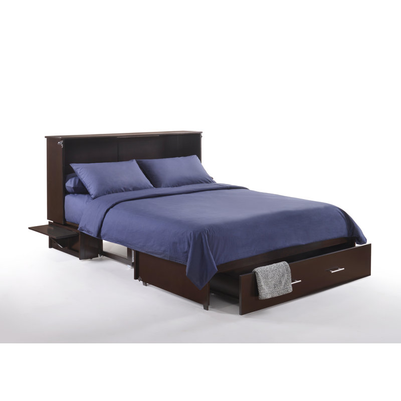 Grand lit escamotable avec armoire et rangement, Chocolat