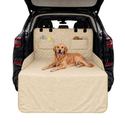 Protection de coffre pour chiens pour VUS - Housse de coffre antidérapante et imperméable pour animaux de compagnie avec rabat de protection de pare-chocs et poches de rangement pour VUS, fourgonnettes et multisegments pleine grandeur - Protection de siège d'auto pour chiens (beige)