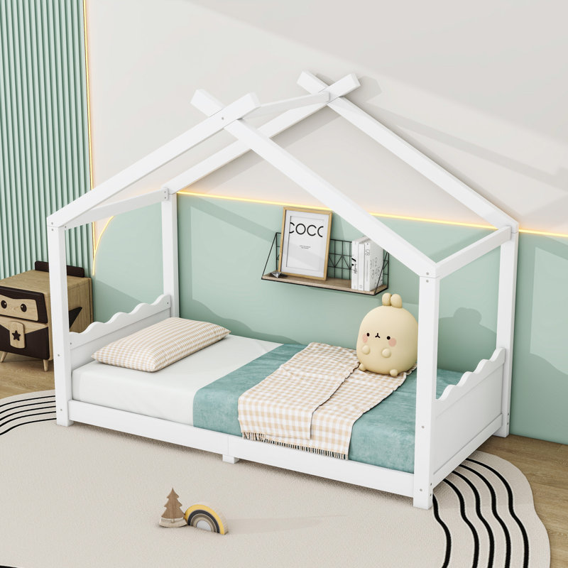 Wood Floor Bed With Slats, Twin, White