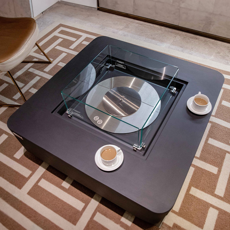 Brisseyda Square Concrete Bio-Ethanol Smokeless Fire Pit Table with Lid, Slate Black
