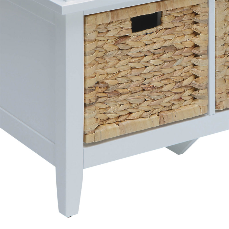 Flavius Rattan & White Finish Bench W/Storage