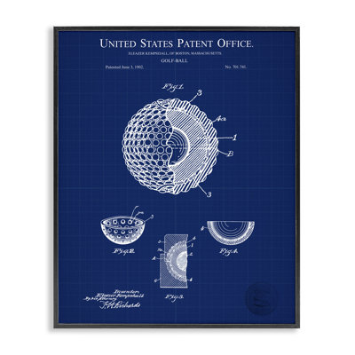 "Golf ball Blueprint", art de la giclée encadrée par Karl Hronek