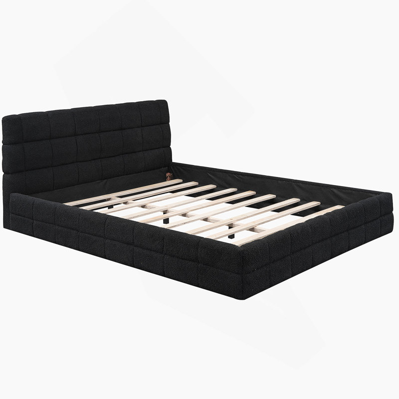 Grand lit plateforme tapissier, Noir, noir, noir, noir