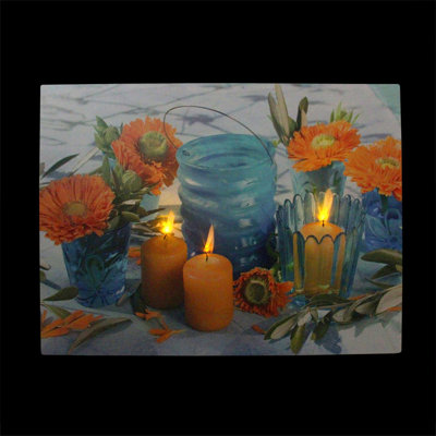 15.75" LED Flickering Candles and Flowers Glass Candles Canvas Wall Art