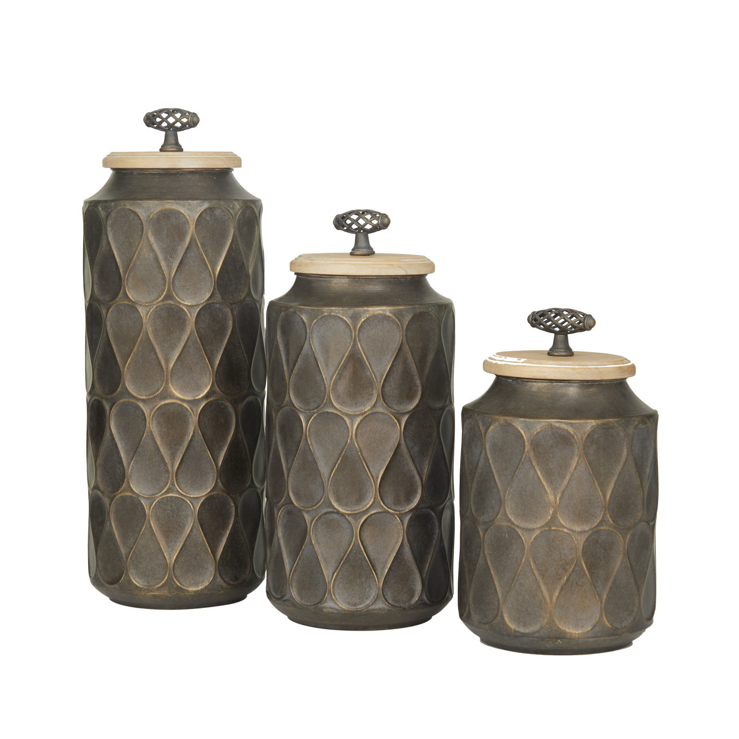 Novogratz Gray Glass Decorative Jars with Wood Lids (Set of 3