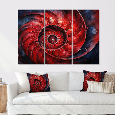 «Scarlet Swirl Shellfish I», ensemble d'art sur toile Nautilus